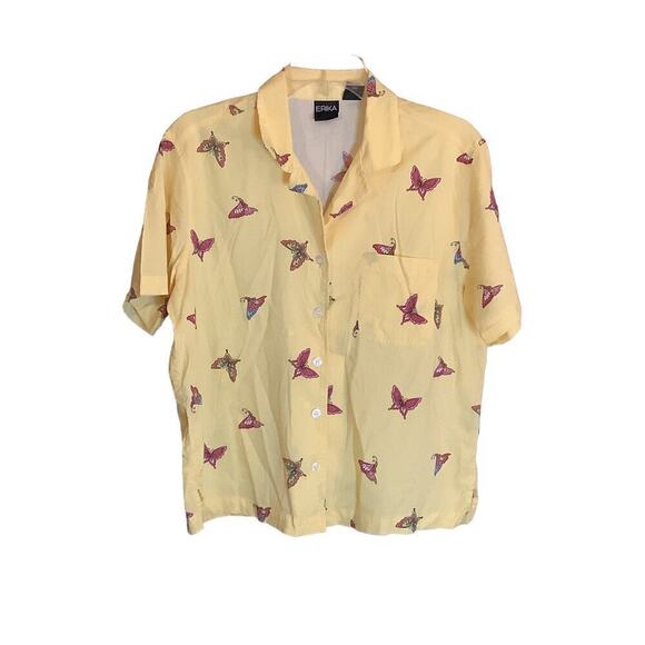 Erika Butterfly Print Button down L Vintage Insects BoHo - Picture 1 of 4
